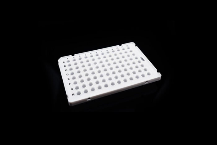 0.1ml 96 Well PCR Plate, Semi Skirt, White, A1 notch, 25/pk, 100/cs - Image 1