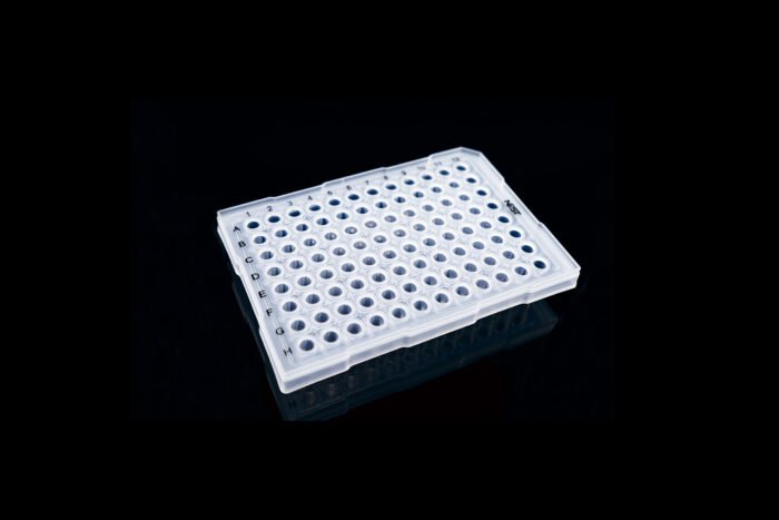 0.2ml 96 Well PCR Plate, Semi Skirt, Clear, A12 notch, 25/pk, 100/cs, for ABI machine (ABI Equivalent ?????) - Image 1