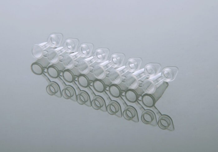 0.2ml PCR 8-strip Tubes, with Flat Caps, Clear, Non-sterile, 120/pk, 1200/cs - Image 1