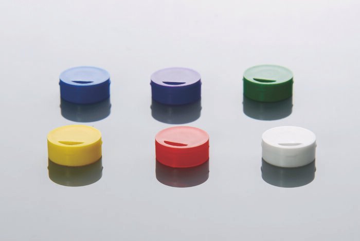 Cap Insert for Cryogenic Vial, Assorted, white, red, yellow, blue, green, purple, 100/pk for each color compatible with regular External threaded vials only,, 600/cs - Image 1