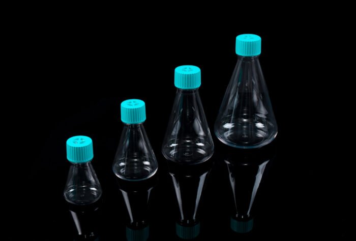 1000ml PETG Erlenmeyer Flask, Flat base, Plug Seal Cap, Sterile,1/pk, 6/cs - Image 1