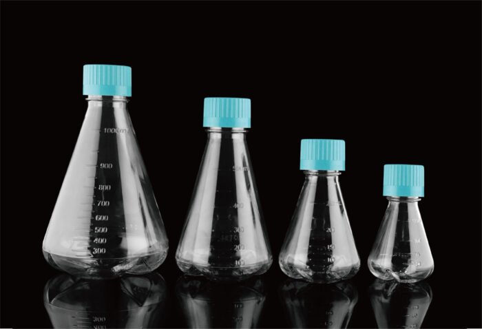 1000 mL PC Conical Erlenmeyer Flasks, with Baffles, Seal Caps, Sterile,1/pk, 6/cs - Image 1