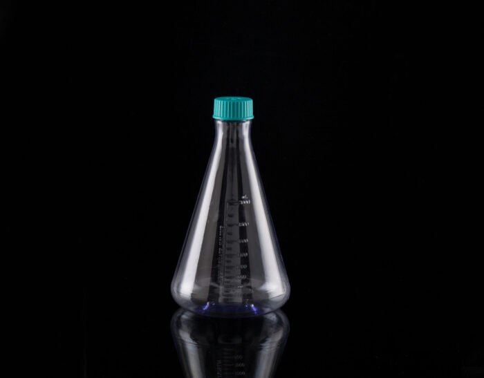 2L PC Conical Erlenmeyer Flasks, Flat Base, Vent Filter Cap, Sterile, 1/pk, 6/cs - Image 1