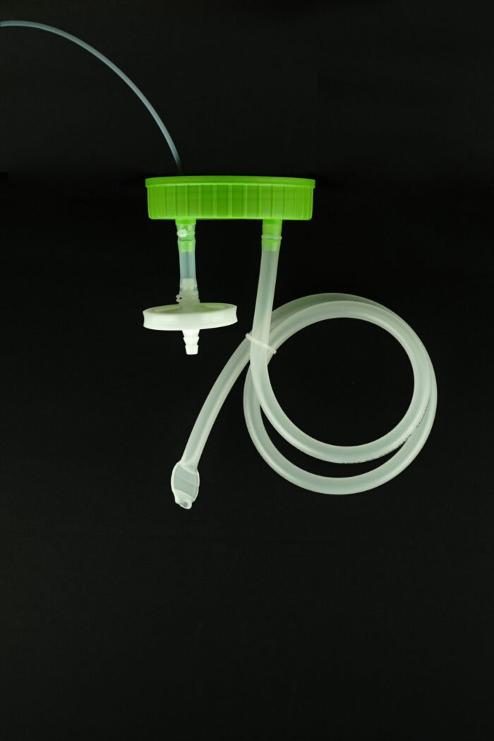 3L Wide-mouth High Efficiency Erlenmeyer Flask Inverted Transfer Cap with TPE Tube (50cm 1/4" ID 7/16" OD), Vent Filter (0.22 ?m ?42mm), without Flask , Sterile, 1/pk, 4/cs - Image 1