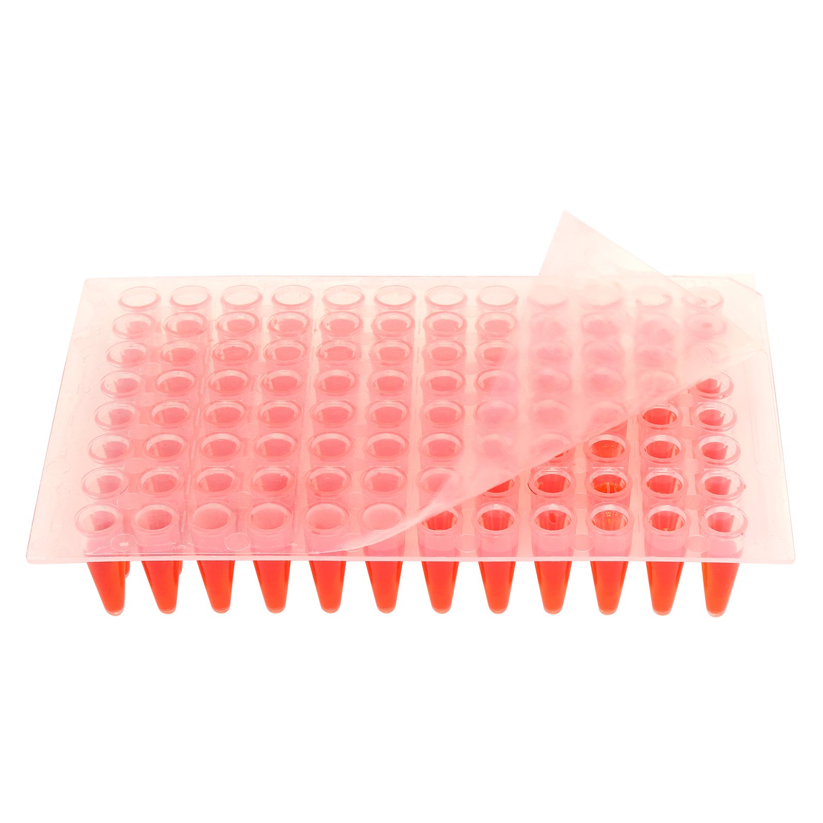 P1001-PCR-Seal-orange-liquid-clr-tray-Flip.jpg Transparent PCR sealing film - Image 1